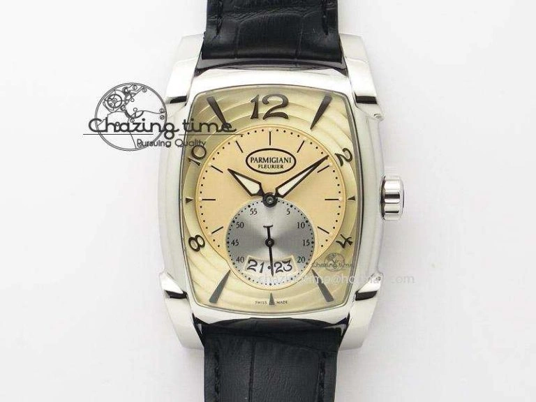 Kalpa Grande SS Gold Textured Dial On Black Leather Strap A ZipUp 8624