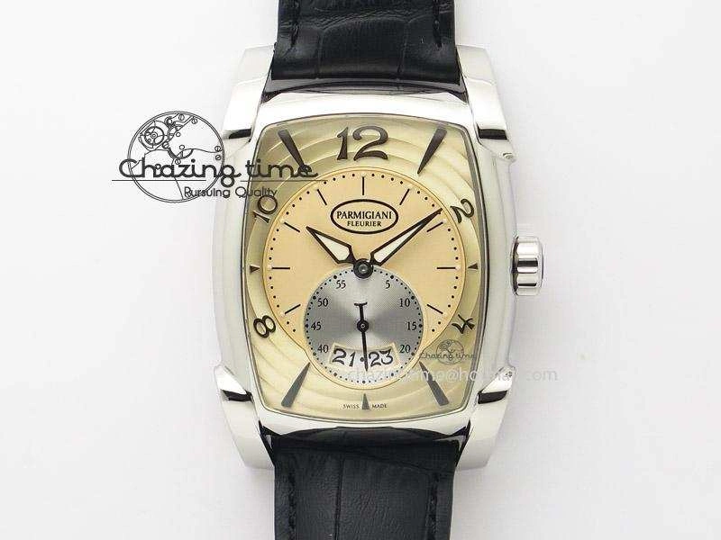Kalpa Grande SS Gold Textured Dial On Black Leather Strap A ZipUp 8624