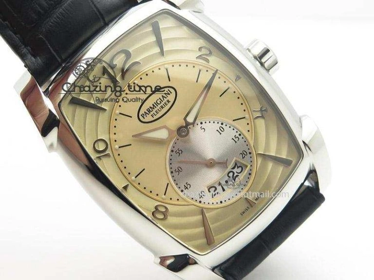 Kalpa Grande SS Gold Textured Dial On Black Leather Strap A ZipUp 8624