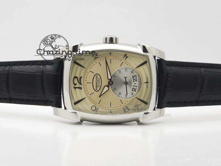 Kalpa Grande SS Gold Textured Dial On Black Leather Strap A ZipUp 8624