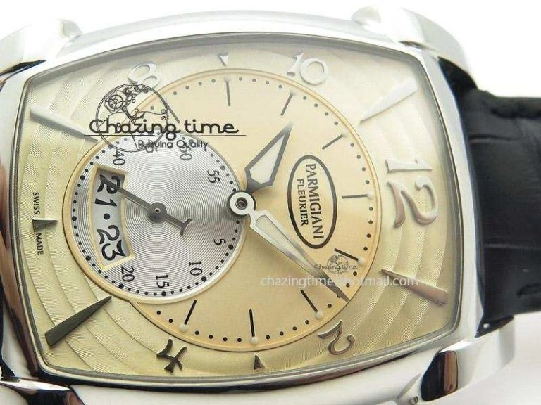 Kalpa Grande SS Gold Textured Dial On Black Leather Strap A ZipUp 8624