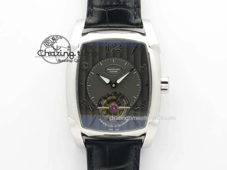 Efficient Kalpa Tourbillon SS Gray Textured Dial On Black Leather Strap 8622