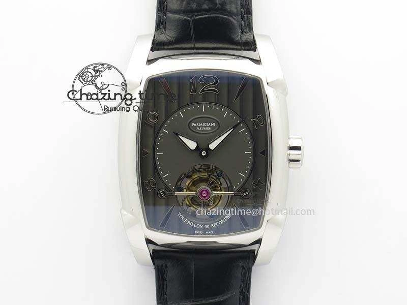 Efficient Kalpa Tourbillon SS Gray Textured Dial On Black Leather Strap 8622