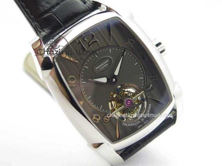 Efficient Kalpa Tourbillon SS Gray Textured Dial On Black Leather Strap 8622