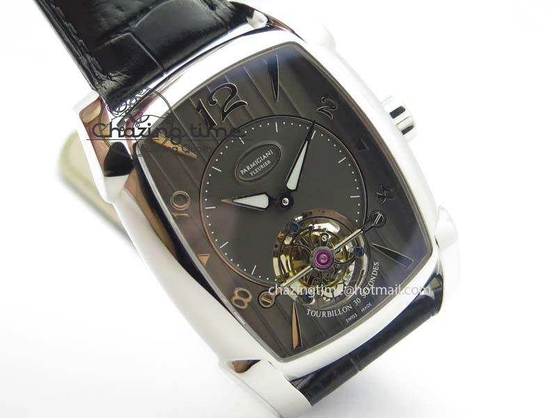Efficient Kalpa Tourbillon SS Gray Textured Dial On Black Leather Strap 8622