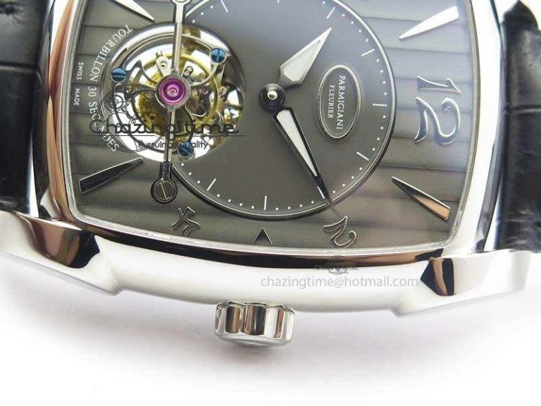 Efficient Kalpa Tourbillon SS Gray Textured Dial On Black Leather Strap 8622