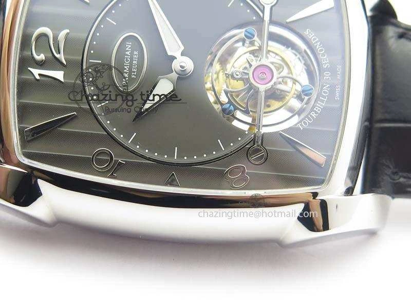 Efficient Kalpa Tourbillon SS Gray Textured Dial On Black Leather Strap 8622
