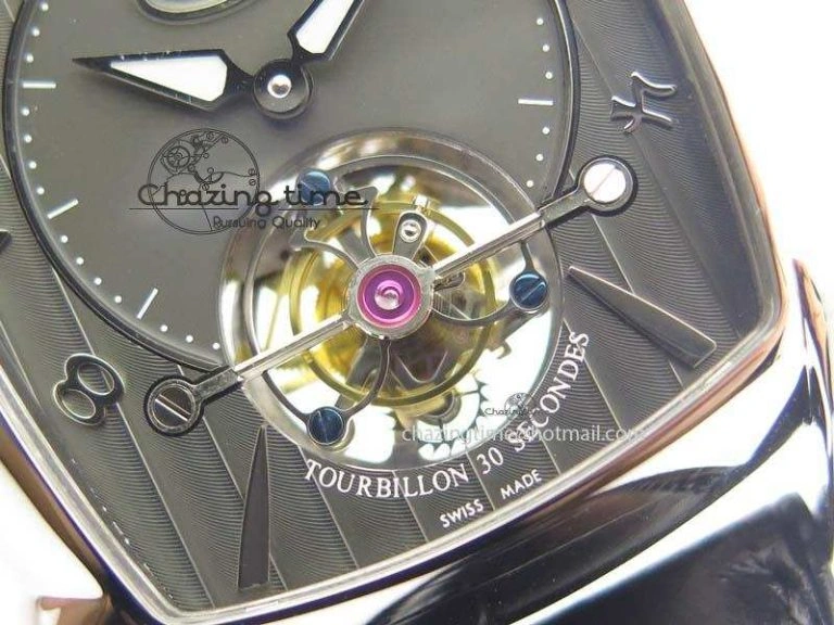 Efficient Kalpa Tourbillon SS Gray Textured Dial On Black Leather Strap 8622