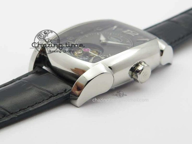 Efficient Kalpa Tourbillon SS Gray Textured Dial On Black Leather Strap 8622