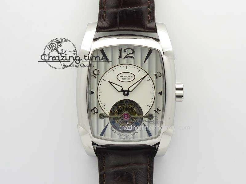 Kalpa Tourbillon SS White Textured Dial On Brown Leather Strap MoistureWicking 8620