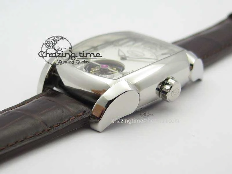 Kalpa Tourbillon SS White Textured Dial On Brown Leather Strap MoistureWicking 8620