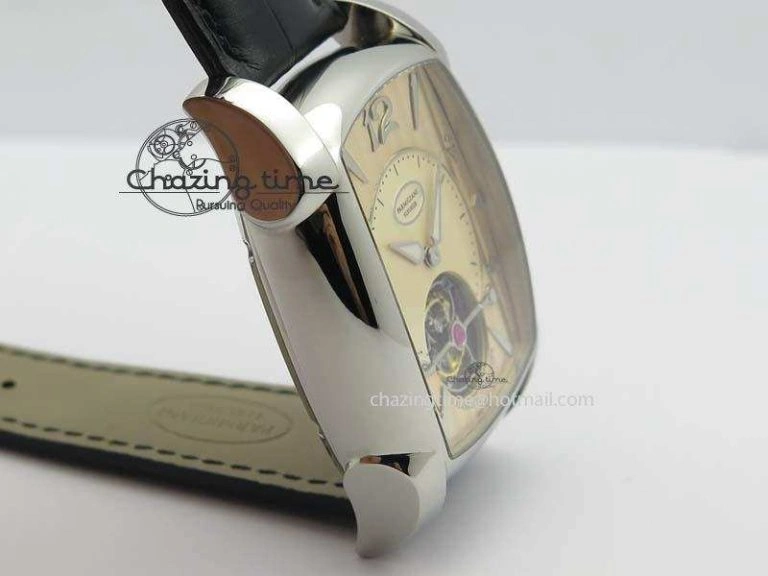 SoftTouch Kalpa Tourbillon SS Yellow Textured Dial On Black Leather Strap 8619