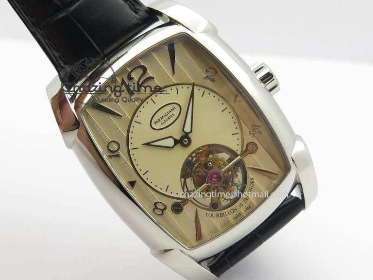 SoftTouch Kalpa Tourbillon SS Yellow Textured Dial On Black Leather Strap 8619
