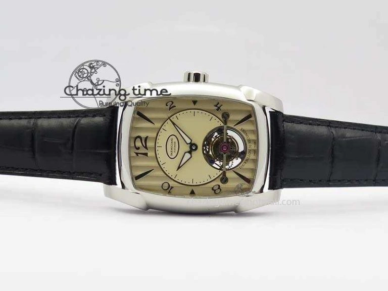 SoftTouch Kalpa Tourbillon SS Yellow Textured Dial On Black Leather Strap 8619