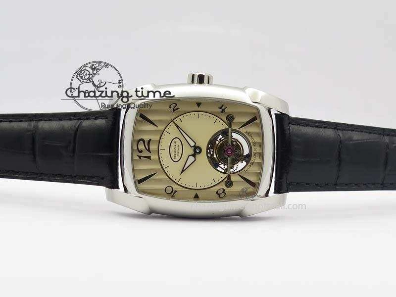SoftTouch Kalpa Tourbillon SS Yellow Textured Dial On Black Leather Strap 8619