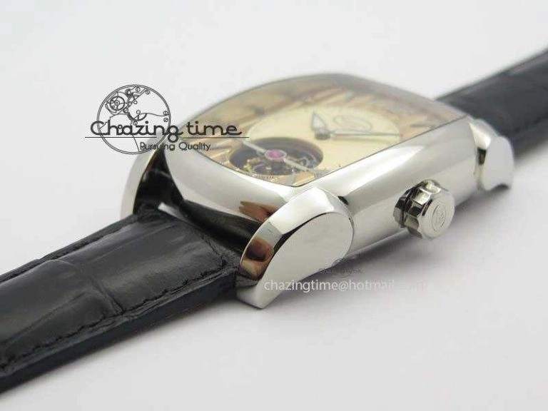 SoftTouch Kalpa Tourbillon SS Yellow Textured Dial On Black Leather Strap 8619