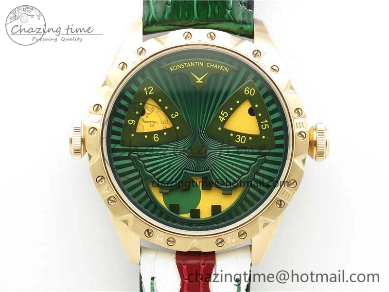 Minimalist Konstantin Chaykin Joker RG TWF Best Edition Green Pumpkin Dial on Black Tie Leather Strap NH35A 7516