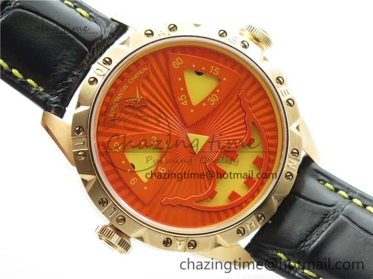 Breathable Konstantin Chaykin Joker RG TWF Best Edition Orange Pumpkin Dial on Black Leather Strap NH35A 7519