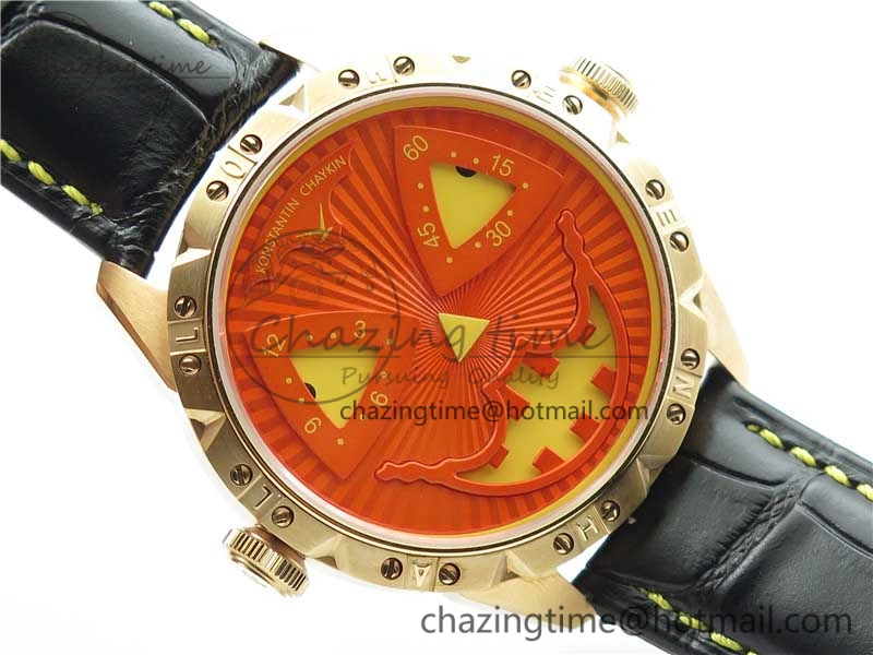 Breathable Konstantin Chaykin Joker RG TWF Best Edition Orange Pumpkin Dial on Black Leather Strap NH35A 7519