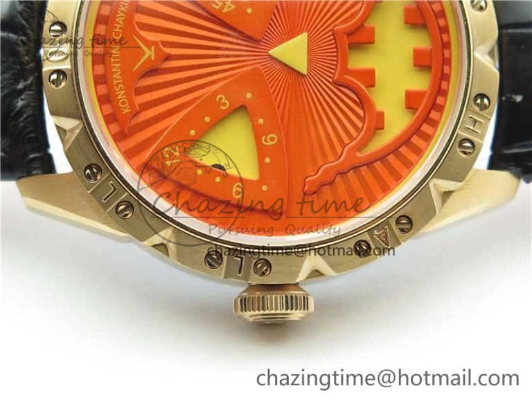 Breathable Konstantin Chaykin Joker RG TWF Best Edition Orange Pumpkin Dial on Black Leather Strap NH35A 7519