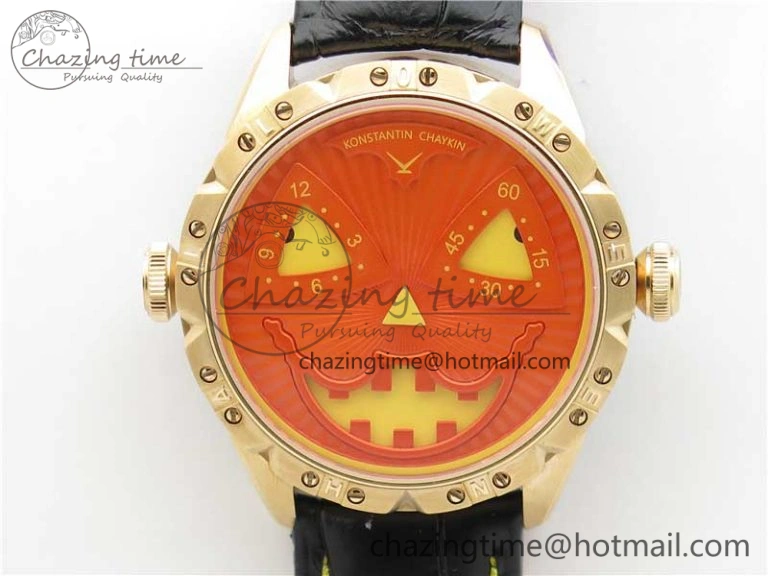 Breathable Konstantin Chaykin Joker RG TWF Best Edition Orange Pumpkin Dial on Black Leather Strap NH35A 7519