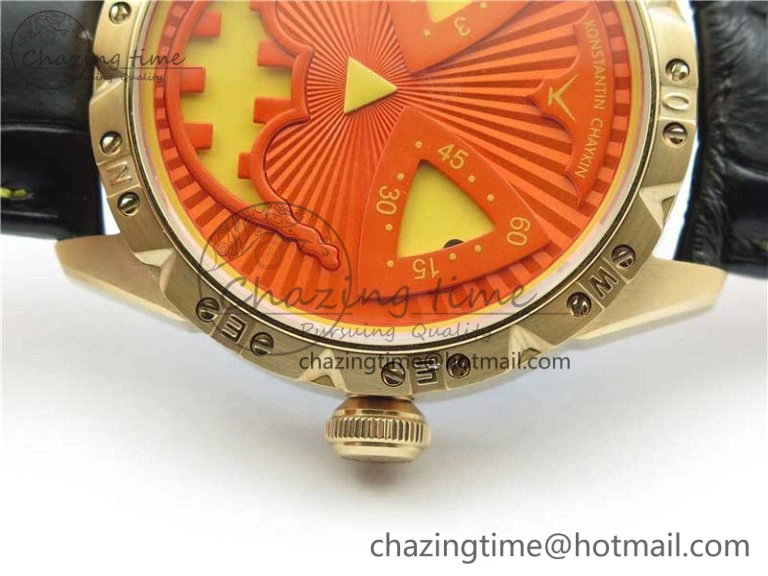 Breathable Konstantin Chaykin Joker RG TWF Best Edition Orange Pumpkin Dial on Black Leather Strap NH35A 7519