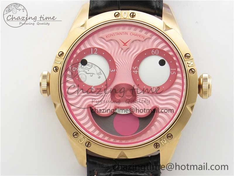 Konstantin Chaykin Joker RG TWF Best Edition Pink Pig Dial on Black Leather Strap NH35A Modern 7518
