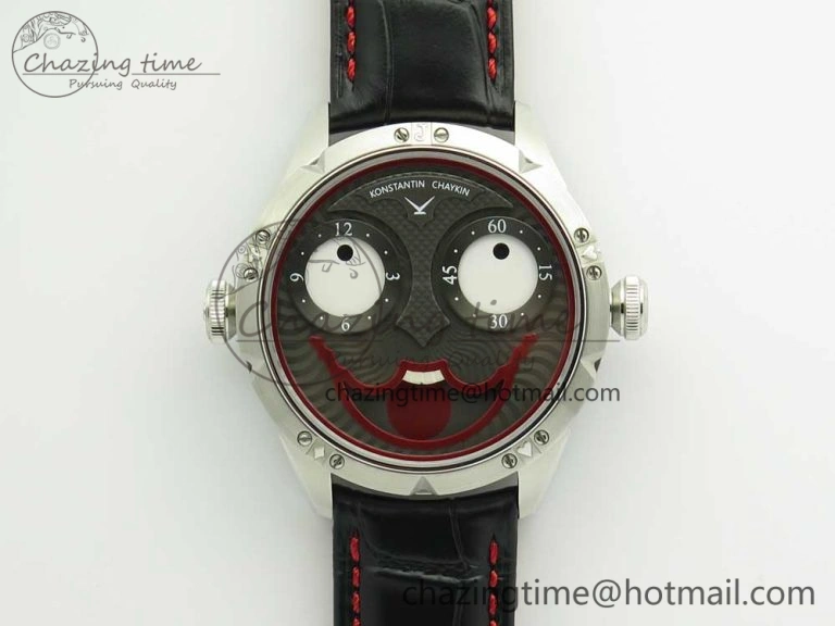 Contemporary Konstantin Chaykin Joker SS Joker Dial Red Inner Bezel on Black Leather Strap NH35A 7526