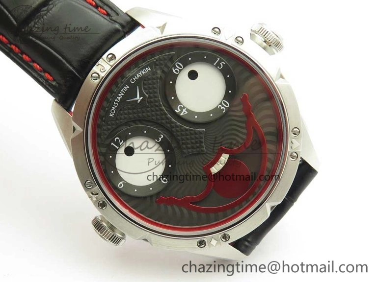 Contemporary Konstantin Chaykin Joker SS Joker Dial Red Inner Bezel on Black Leather Strap NH35A 7526