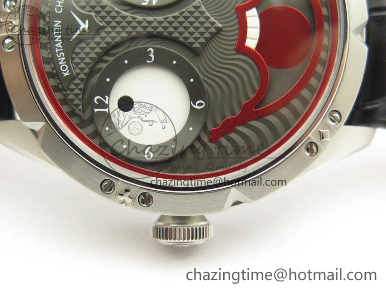 Contemporary Konstantin Chaykin Joker SS Joker Dial Red Inner Bezel on Black Leather Strap NH35A 7526