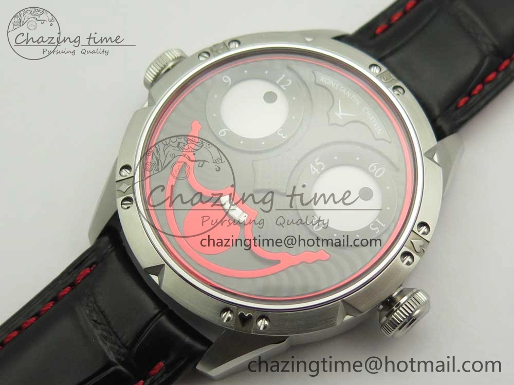 Contemporary Konstantin Chaykin Joker SS Joker Dial Red Inner Bezel on Black Leather Strap NH35A 7526