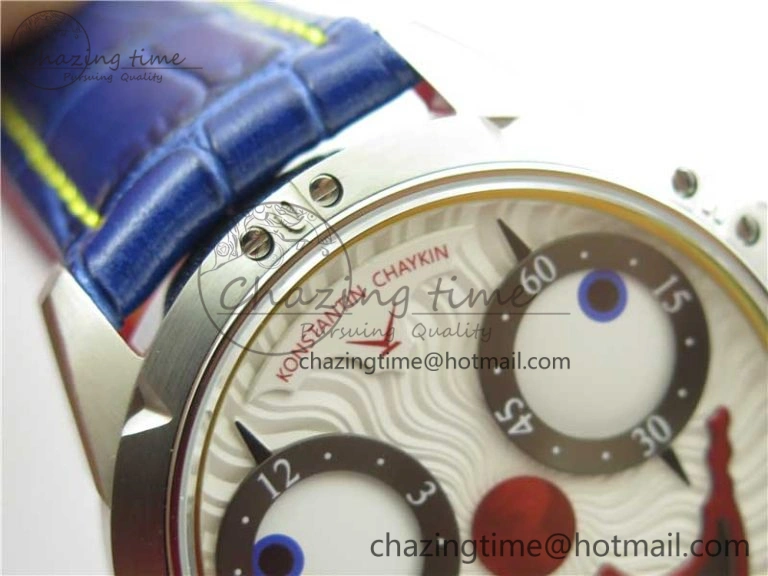 Konstantin Chaykin Joker SS TWF Best Edition White Dial Yellow Inner Bezel on Blue Leather Strap NH35A Compact 7515