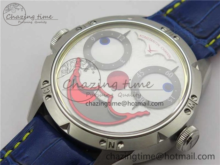 Konstantin Chaykin Joker SS TWF Best Edition White Dial Yellow Inner Bezel on Blue Leather Strap NH35A Compact 7515