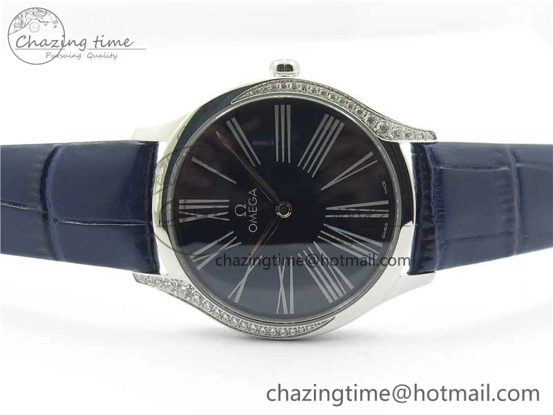Ladies’ De Ville Trésor Diamond Blue Dial Blue Fabric Watch OXF 1:1 Best Edition Swiss Quartz Efficient 7892