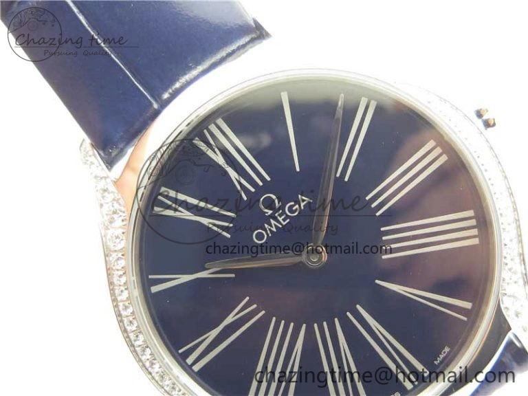 Ladies’ De Ville Trésor Diamond Blue Dial Blue Fabric Watch OXF 1:1 Best Edition Swiss Quartz Efficient 7892