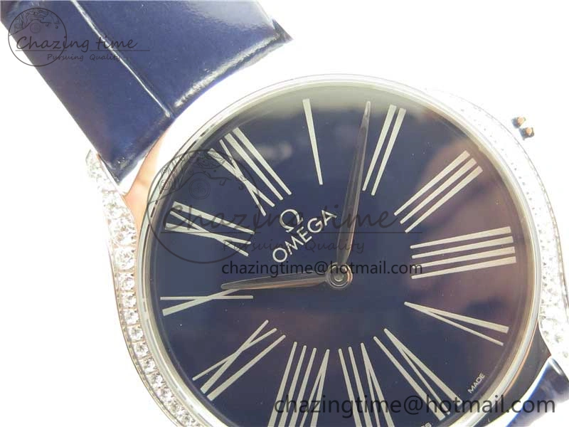 Ladies’ De Ville Trésor Diamond Blue Dial Blue Fabric Watch OXF 1:1 Best Edition Swiss Quartz Efficient 7892