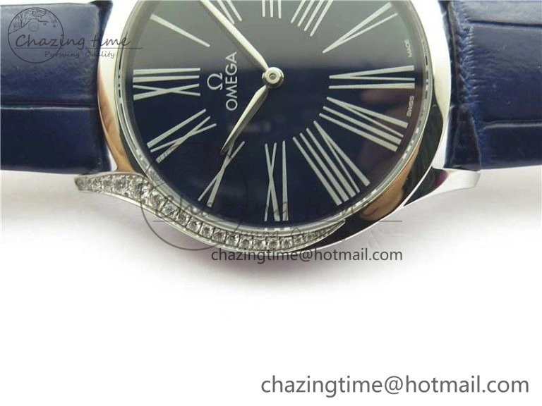 Ladies’ De Ville Trésor Diamond Blue Dial Blue Fabric Watch OXF 1:1 Best Edition Swiss Quartz Efficient 7892