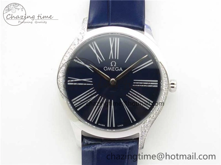 Ladies’ De Ville Trésor Diamond Blue Dial Blue Fabric Watch OXF 1:1 Best Edition Swiss Quartz Efficient 7892