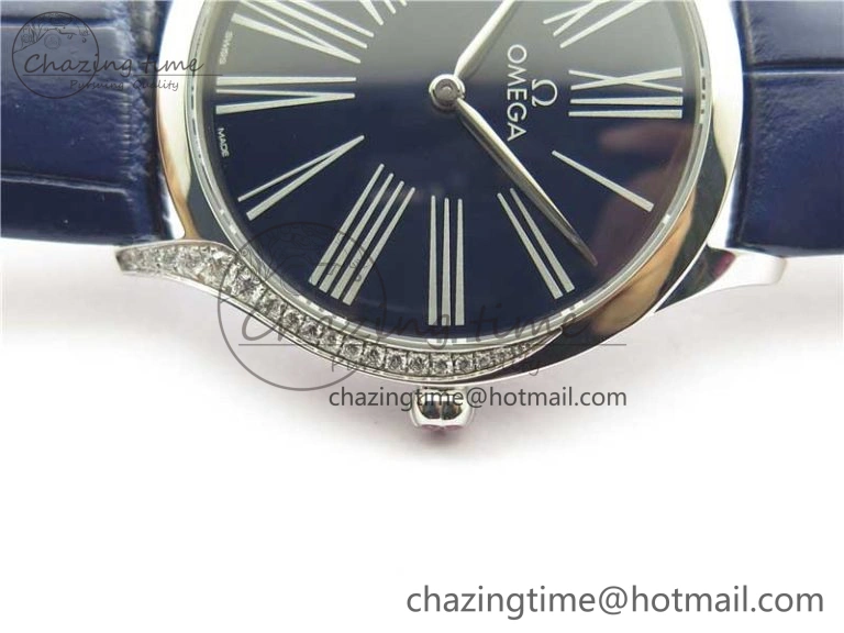 Ladies’ De Ville Trésor Diamond Blue Dial Blue Fabric Watch OXF 1:1 Best Edition Swiss Quartz Efficient 7892