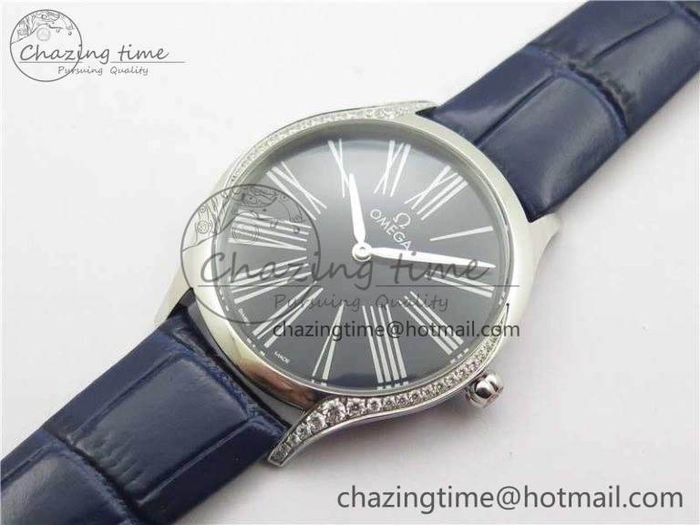 Ladies’ De Ville Trésor Diamond Blue Dial Blue Fabric Watch OXF 1:1 Best Edition Swiss Quartz Efficient 7892