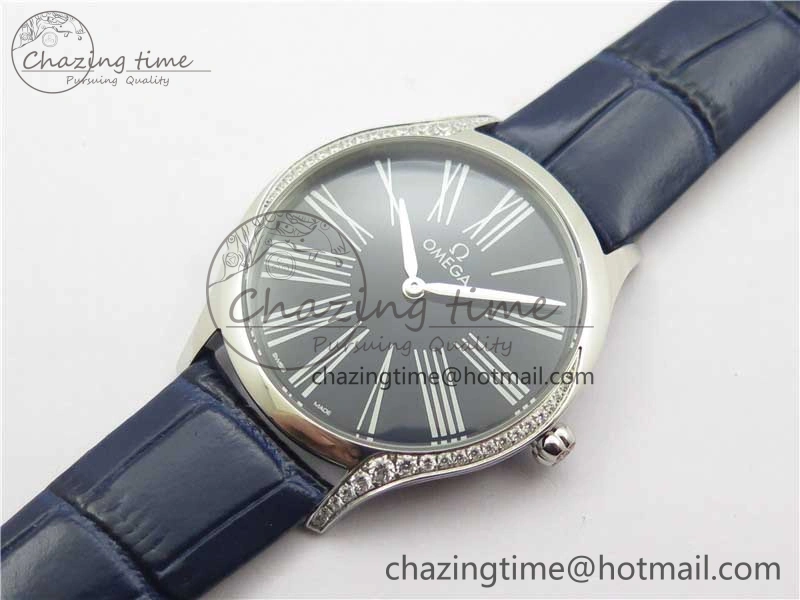 Ladies’ De Ville Trésor Diamond Blue Dial Blue Fabric Watch OXF 1:1 Best Edition Swiss Quartz Efficient 7892