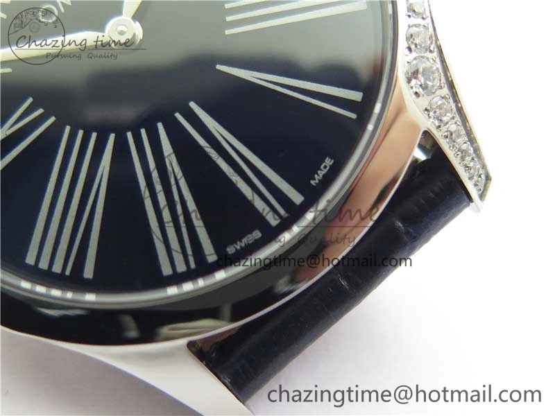 Ladies’ De Ville Trésor Diamond SS 3AF 1:1 Best Edition Black Dial On Black Leather Strap Swiss Quartz ZeroBulk 7881