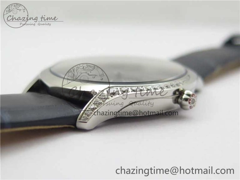 Ladies’ De Ville Trésor Diamond SS 3AF 1:1 Best Edition Black Dial On Black Leather Strap Swiss Quartz ZeroBulk 7881