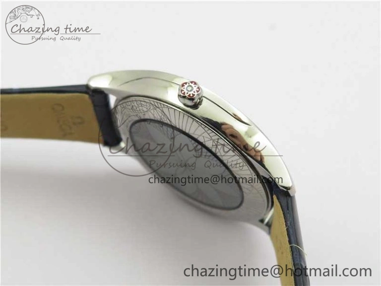 Ladies’ De Ville Trésor Diamond SS 3AF 1:1 Best Edition Black Dial On Black Leather Strap Swiss Quartz ZeroBulk 7881