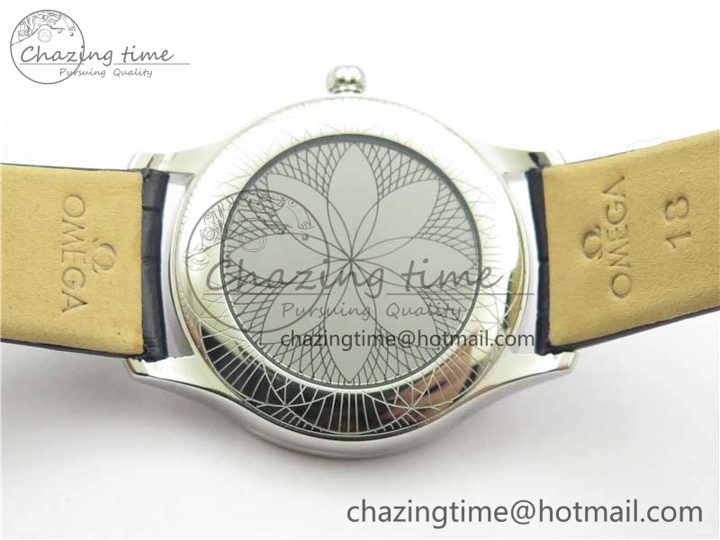 Ladies’ De Ville Trésor Diamond SS 3AF 1:1 Best Edition Black Dial On Black Leather Strap Swiss Quartz ZeroBulk 7881