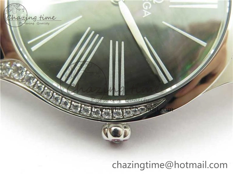 Ladies’ De Ville Trésor Diamond SS 3AF 1:1 Best Edition Black MOP Dial On Black Leather Strap Swiss Quartz Trendsetting 7878