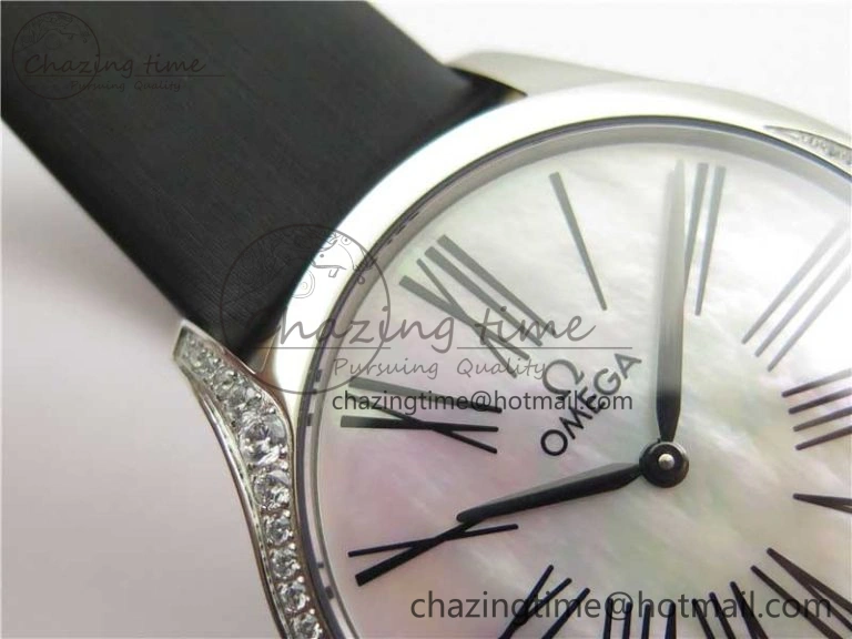 Ladies’ De Ville Trésor Diamond SS 3AF 1:1 Best Edition White Dial Black Markers On Black fabric strap Swiss Quartz Upgraded 7880