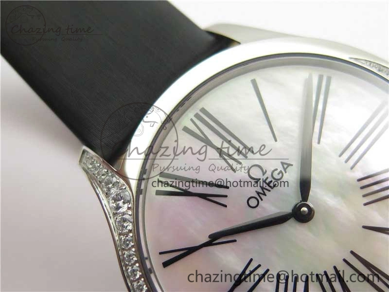 Ladies’ De Ville Trésor Diamond SS 3AF 1:1 Best Edition White Dial Black Markers On Black fabric strap Swiss Quartz Upgraded 7880