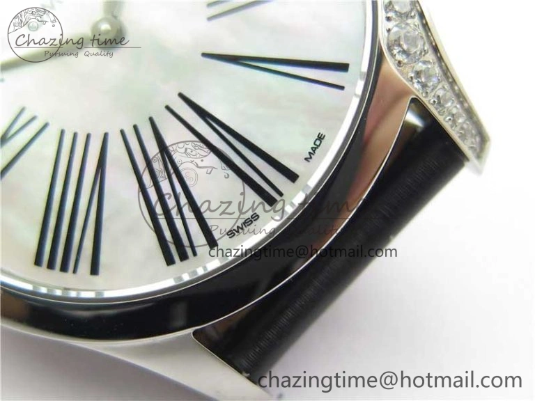 Ladies’ De Ville Trésor Diamond SS 3AF 1:1 Best Edition White Dial Black Markers On Black fabric strap Swiss Quartz Upgraded 7880