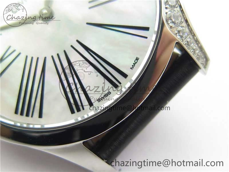 Ladies’ De Ville Trésor Diamond SS 3AF 1:1 Best Edition White Dial Black Markers On Black fabric strap Swiss Quartz Upgraded 7880